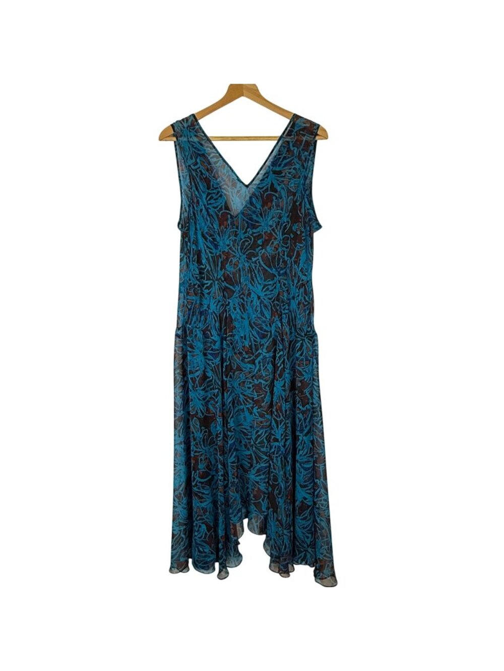 Vtg Sheer Chiffon Cowl Dress Large Beaded Sequined Fairy Grunge Whimsigoth Blue
